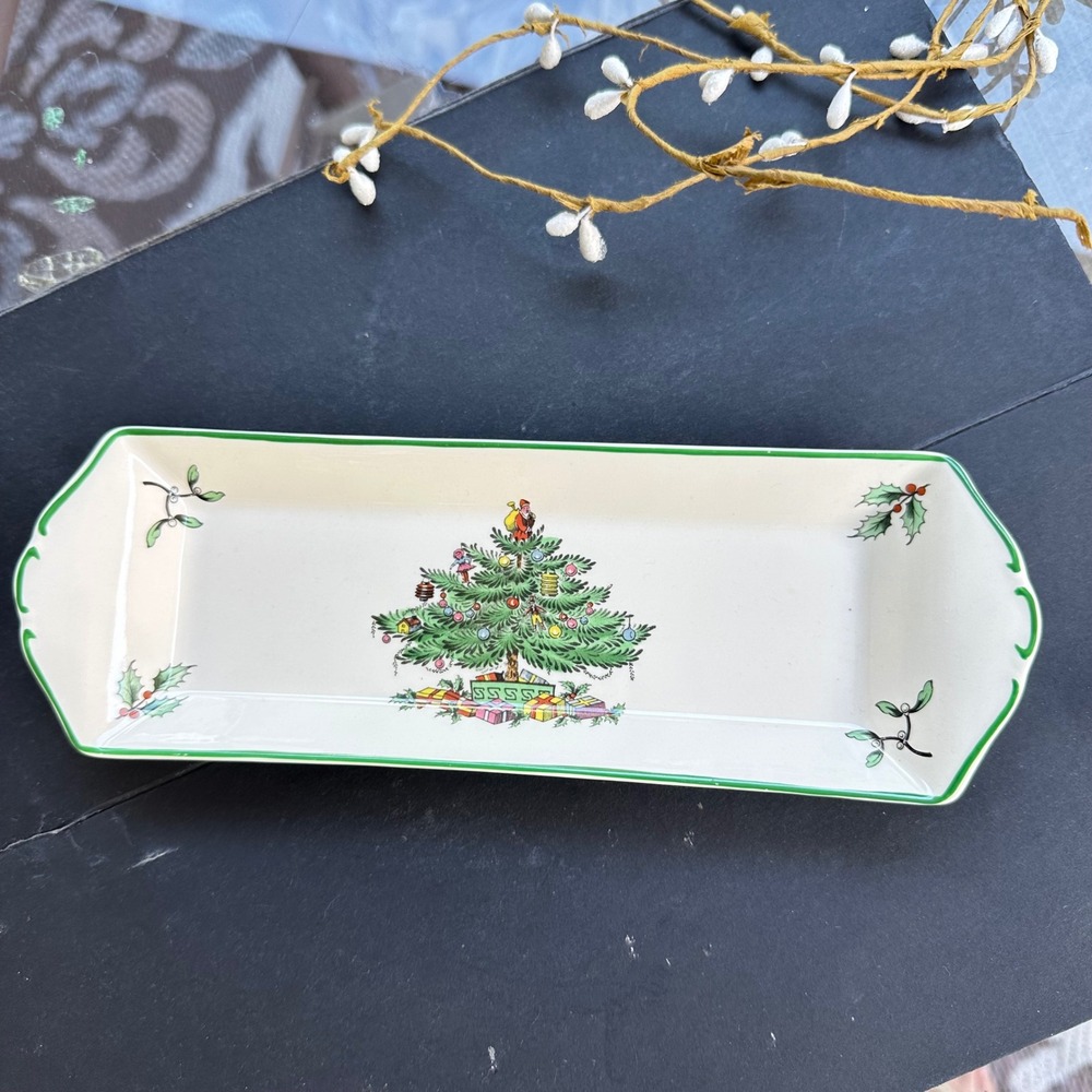 Vintage Spode England Christmas Tree Mint Candy Cracker Serving Tray 9" x 3"